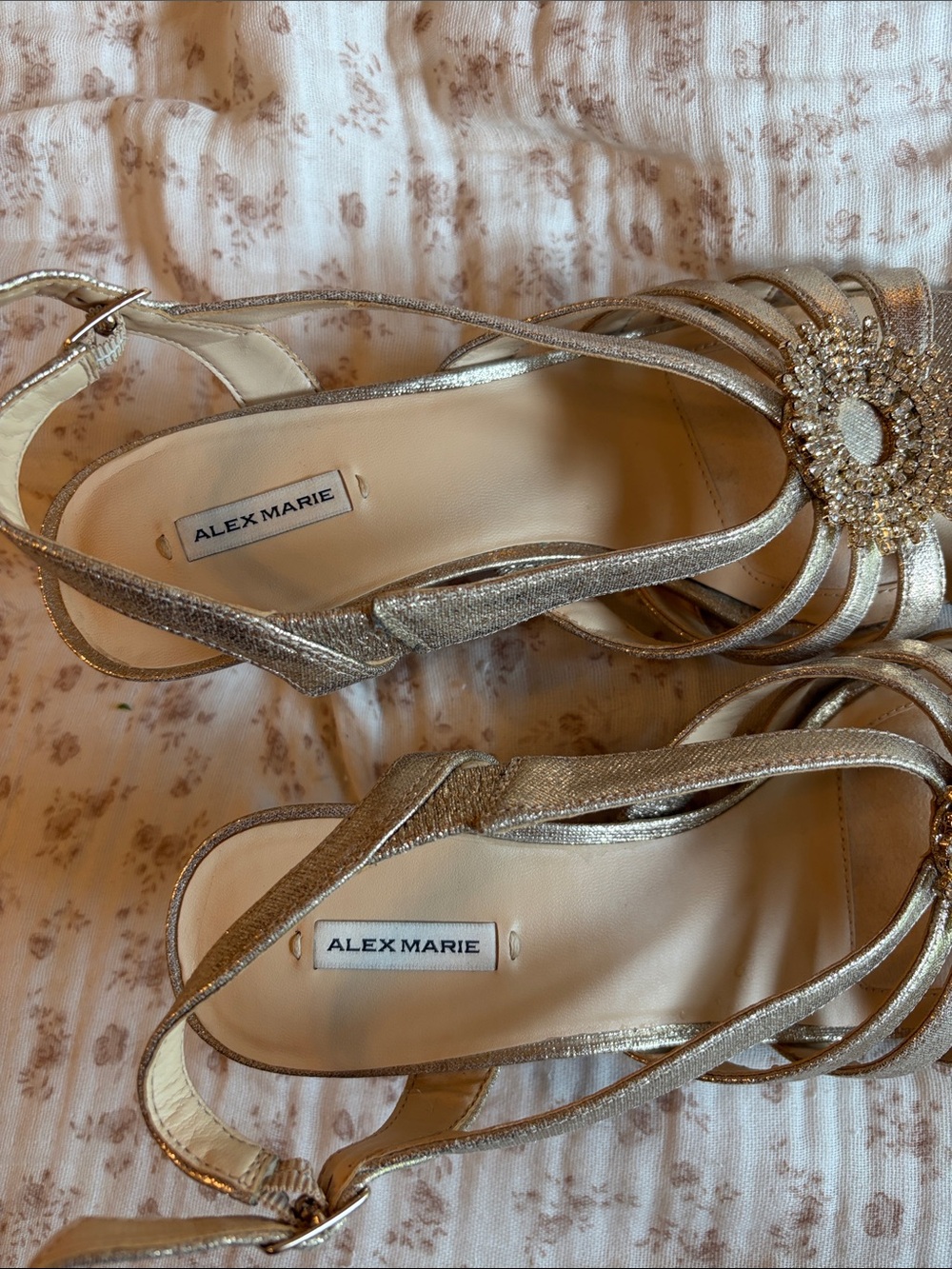 Alex Marie Metallic Gold Beaded Slingback Heels - Picture 4 of 12